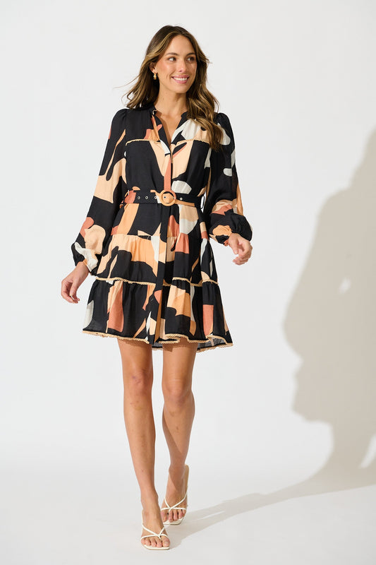 Colour Bound Dress in Rust with Black Print