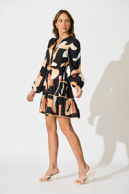 Colour Bound Dress in Rust with Black Print