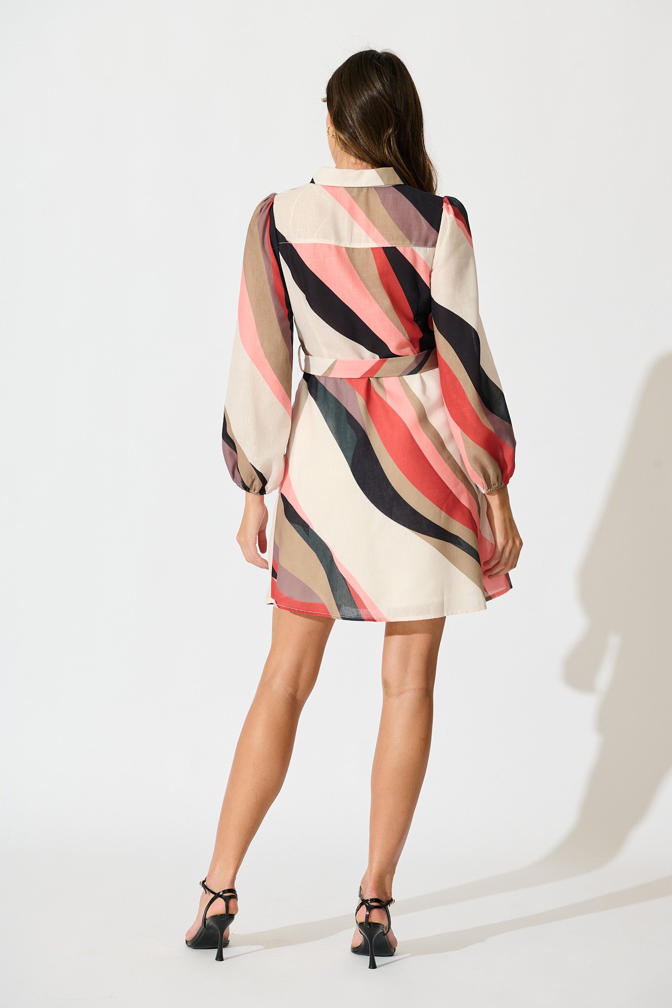Defined Shirt Dress in Multi Print Linen Blend