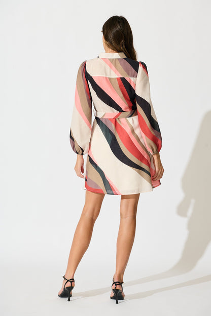 Defined Shirt Dress in Multi Print Linen Blend