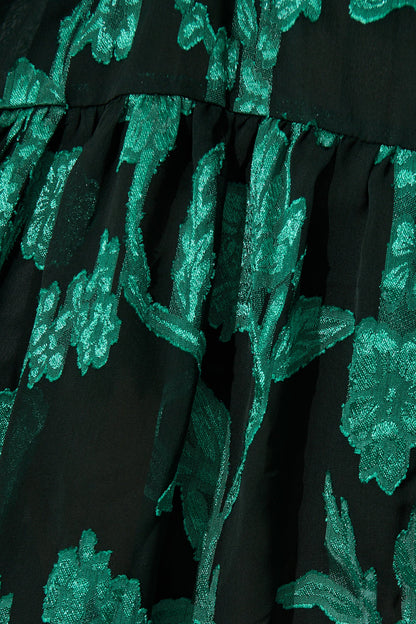 Melinda Dress in Black with Emerald Floral Burnout Chiffon