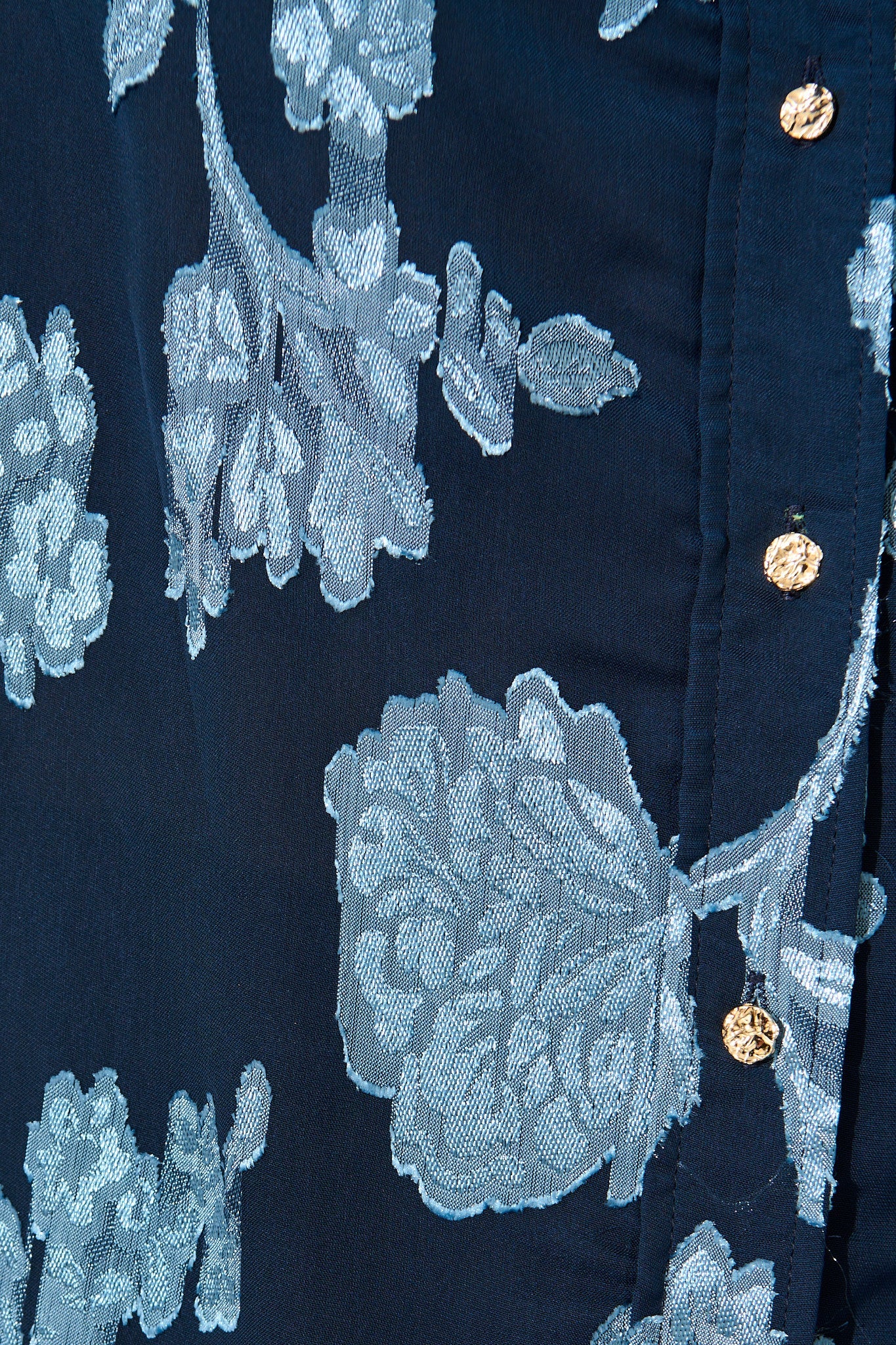 Irene Shirt in Navy with Blue Floral Burnout Chiffon