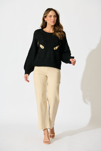Gemma Knit in Black with Gold Sequin Wool Blend