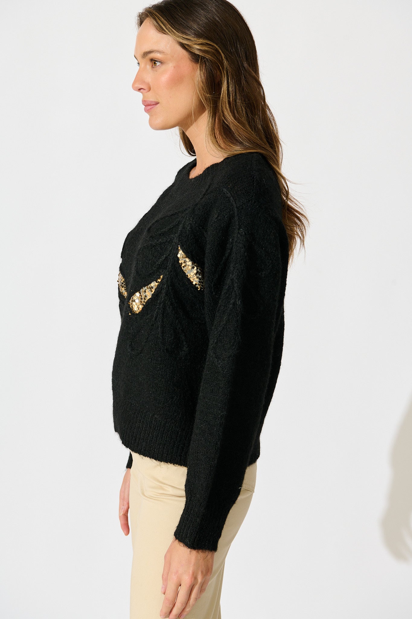 Gemma Knit in Black with Gold Sequin Wool Blend