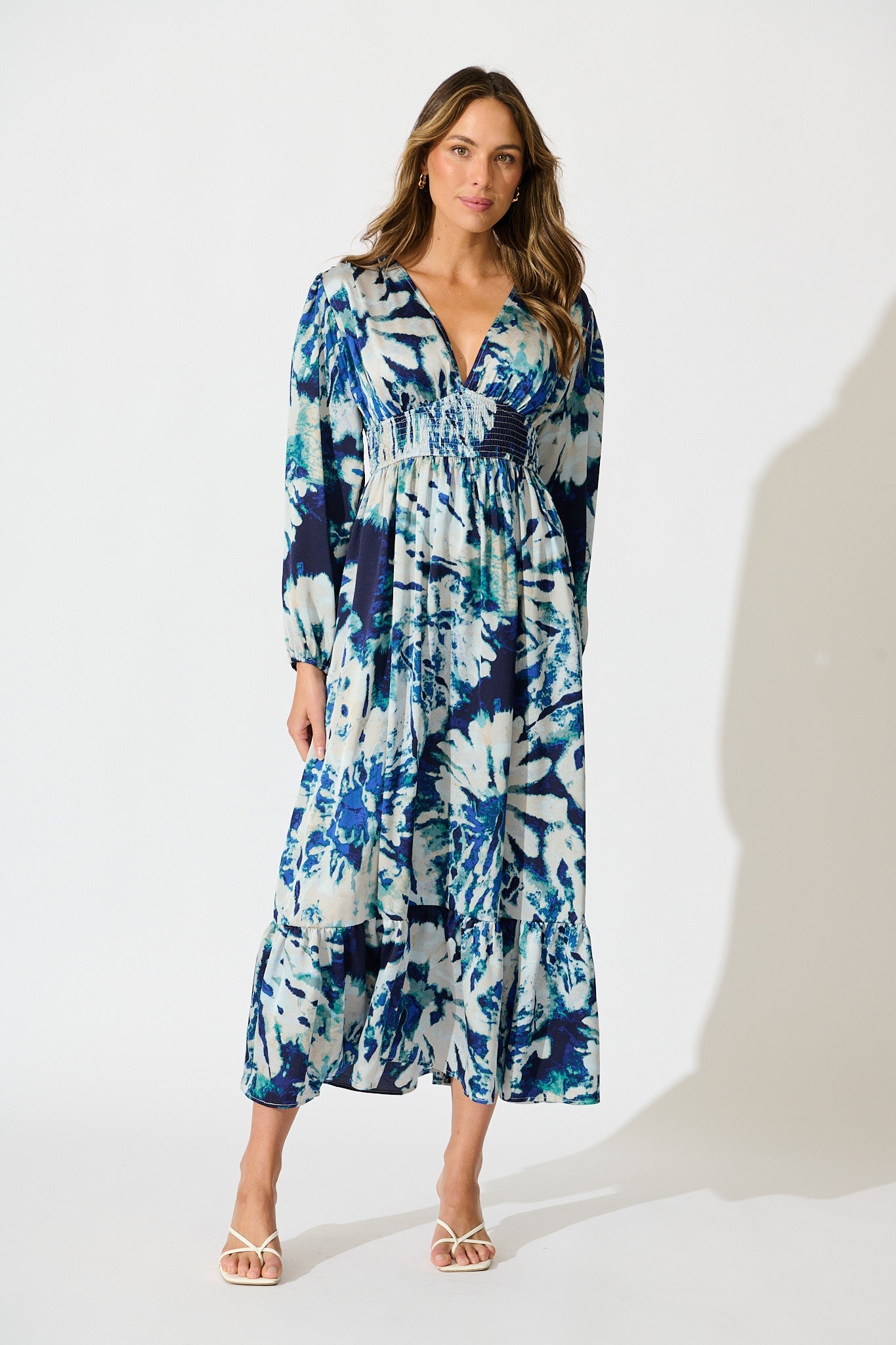 Lost In Wonderland Maxi Dress in Cream with Navy Satin