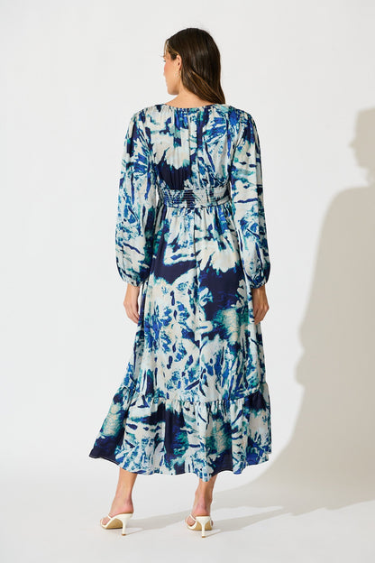 Lost In Wonderland Maxi Dress in Cream with Navy Satin