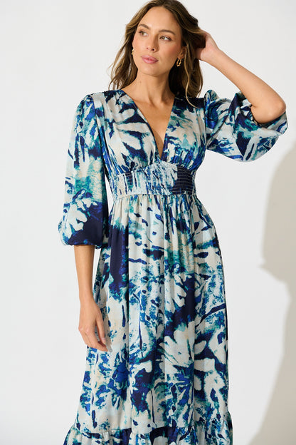 Lost In Wonderland Maxi Dress in Cream with Navy Satin