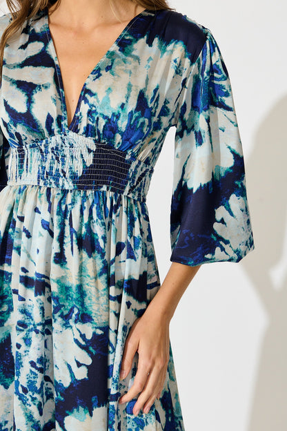 Lost In Wonderland Maxi Dress in Cream with Navy Satin