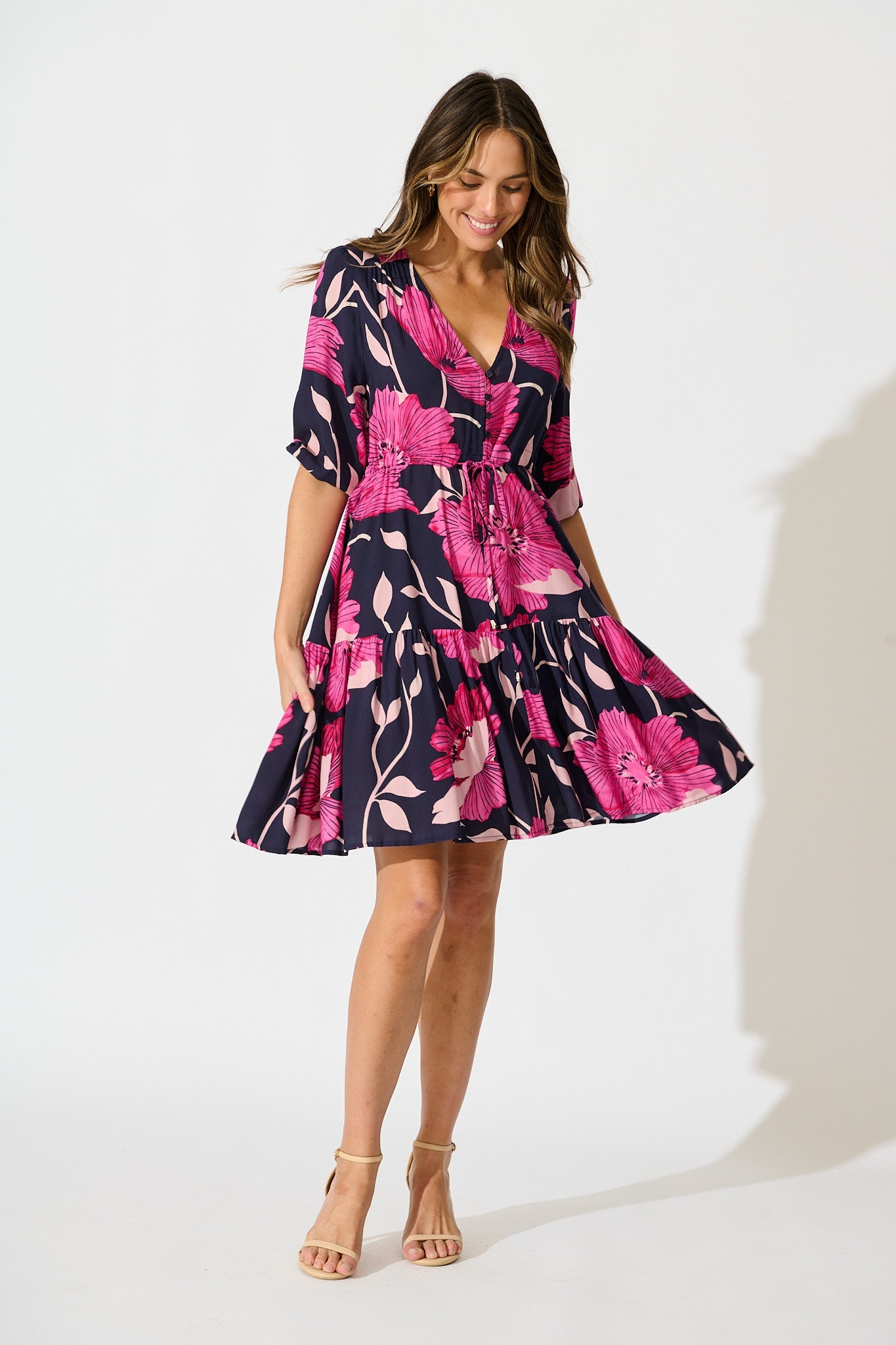 Apollo Dress in Navy with Pink Floral