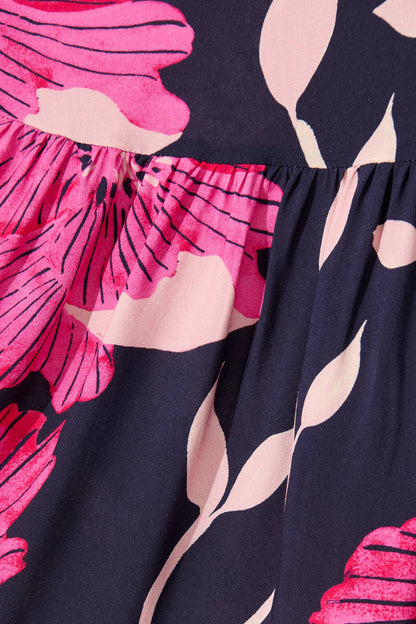 Apollo Dress in Navy with Pink Floral