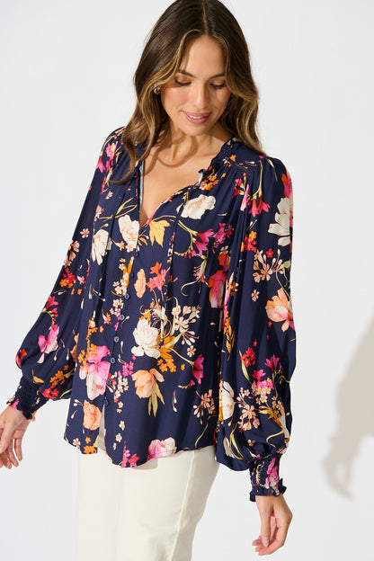 Devotion Top in Navy with Multi Floral
