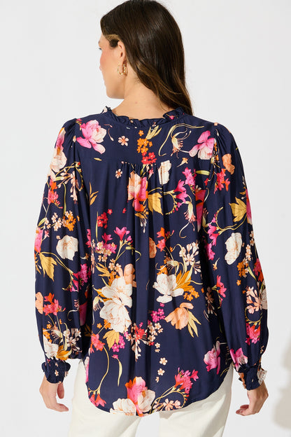 Devotion Top in Navy with Multi Floral
