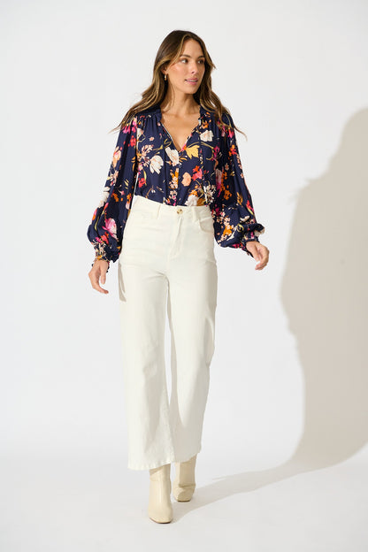 Devotion Top in Navy with Multi Floral