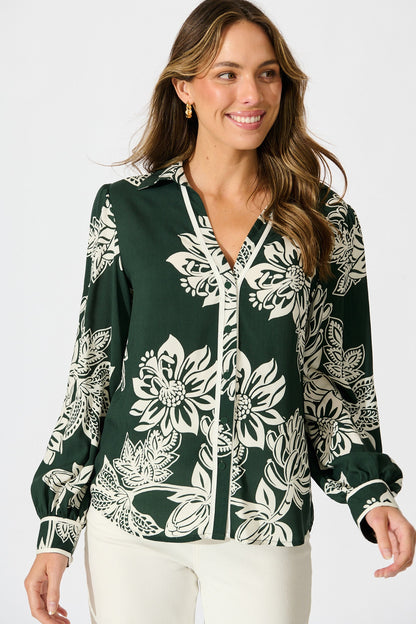 Spotlight Shirt in Emerald with White Floral