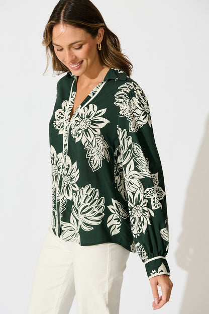 Spotlight Shirt in Emerald with White Floral
