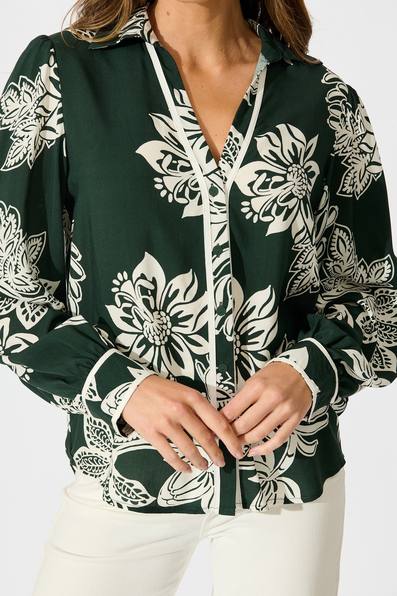 Spotlight Shirt in Emerald with White Floral