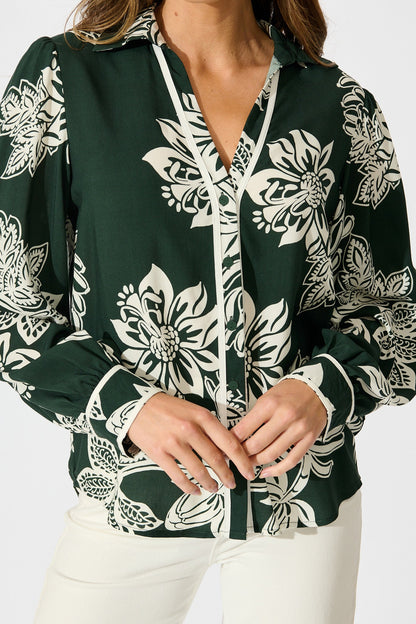 Spotlight Shirt in Emerald with White Floral