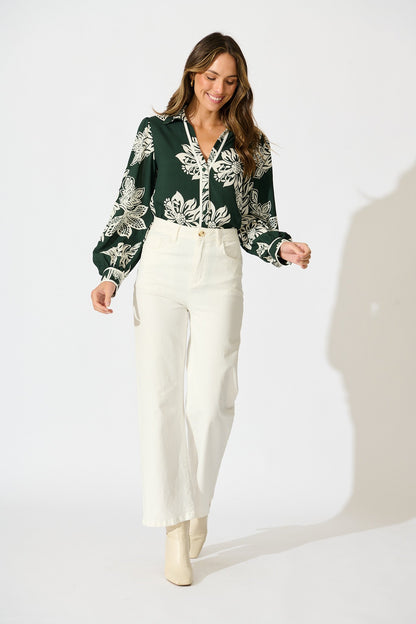 Spotlight Shirt in Emerald with White Floral