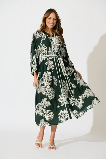 Spellbound Maxi Dress in Emerald White Floral