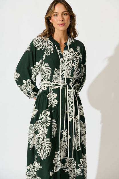 Spellbound Maxi Dress in Emerald White Floral