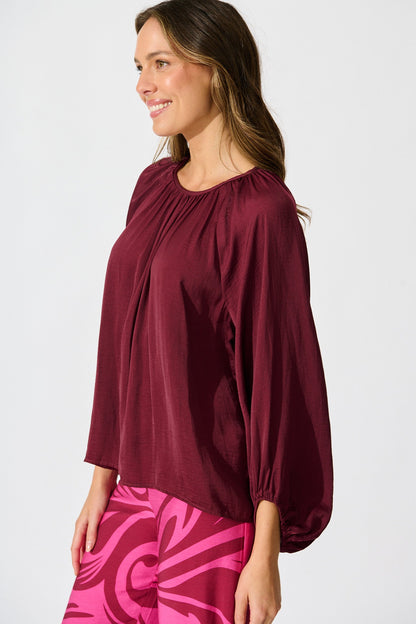 Marianna Top in Wine Satin