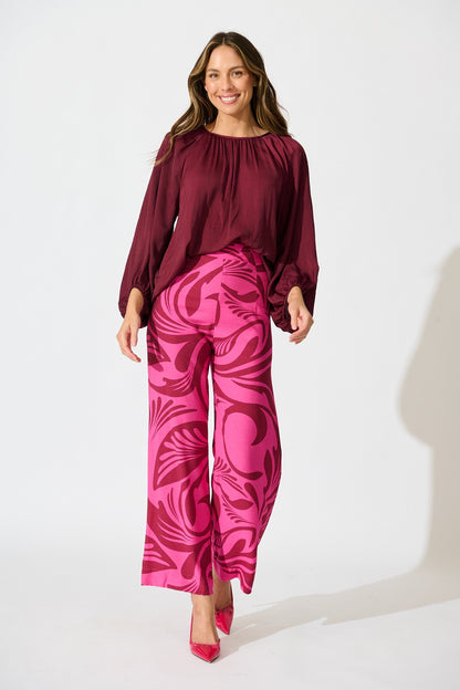 Marianna Top in Wine Satin