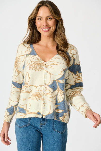 Pandora Knit Cardigan in Steel Blue Floral