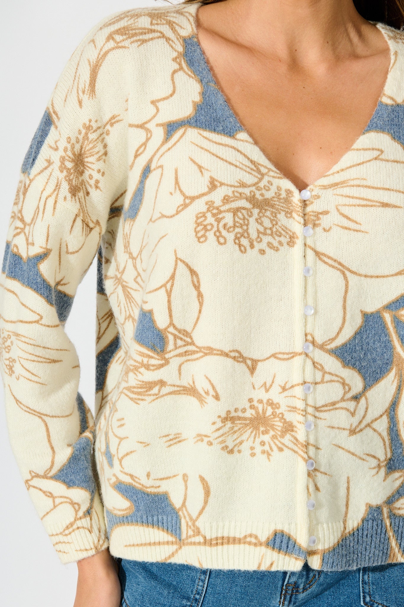 Pandora Knit Cardigan in Steel Blue Floral