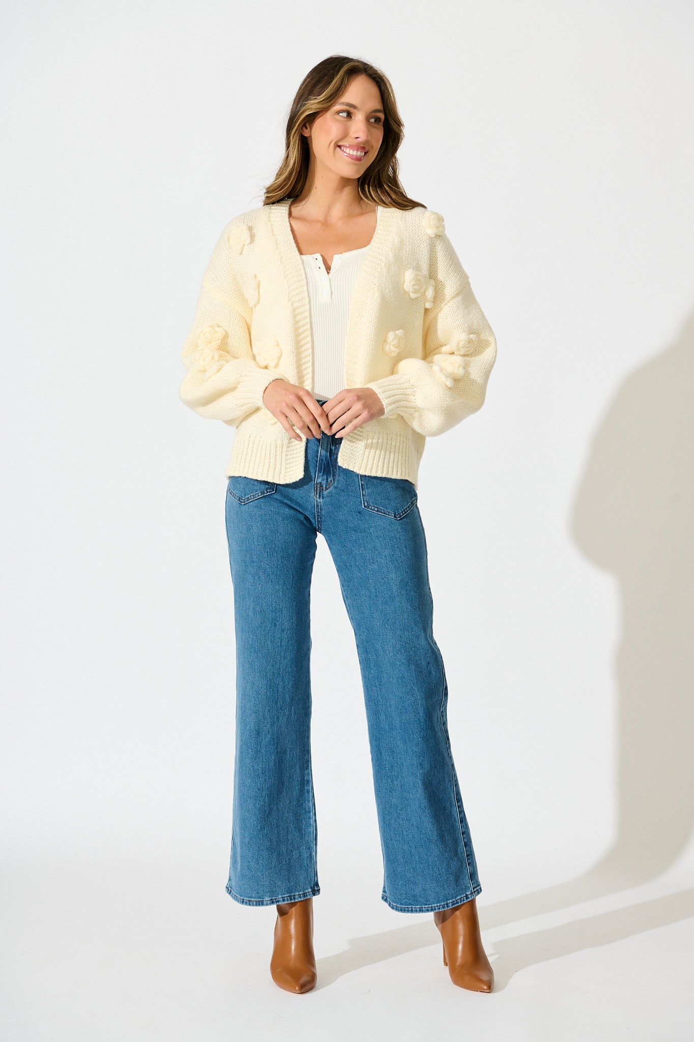 Hana Knit Cardigan in Cream Wool Blend