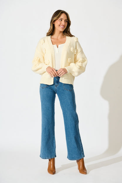 Hana Knit Cardigan in Cream Wool Blend