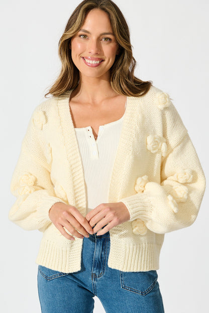 Hana Knit Cardigan in Cream Wool Blend