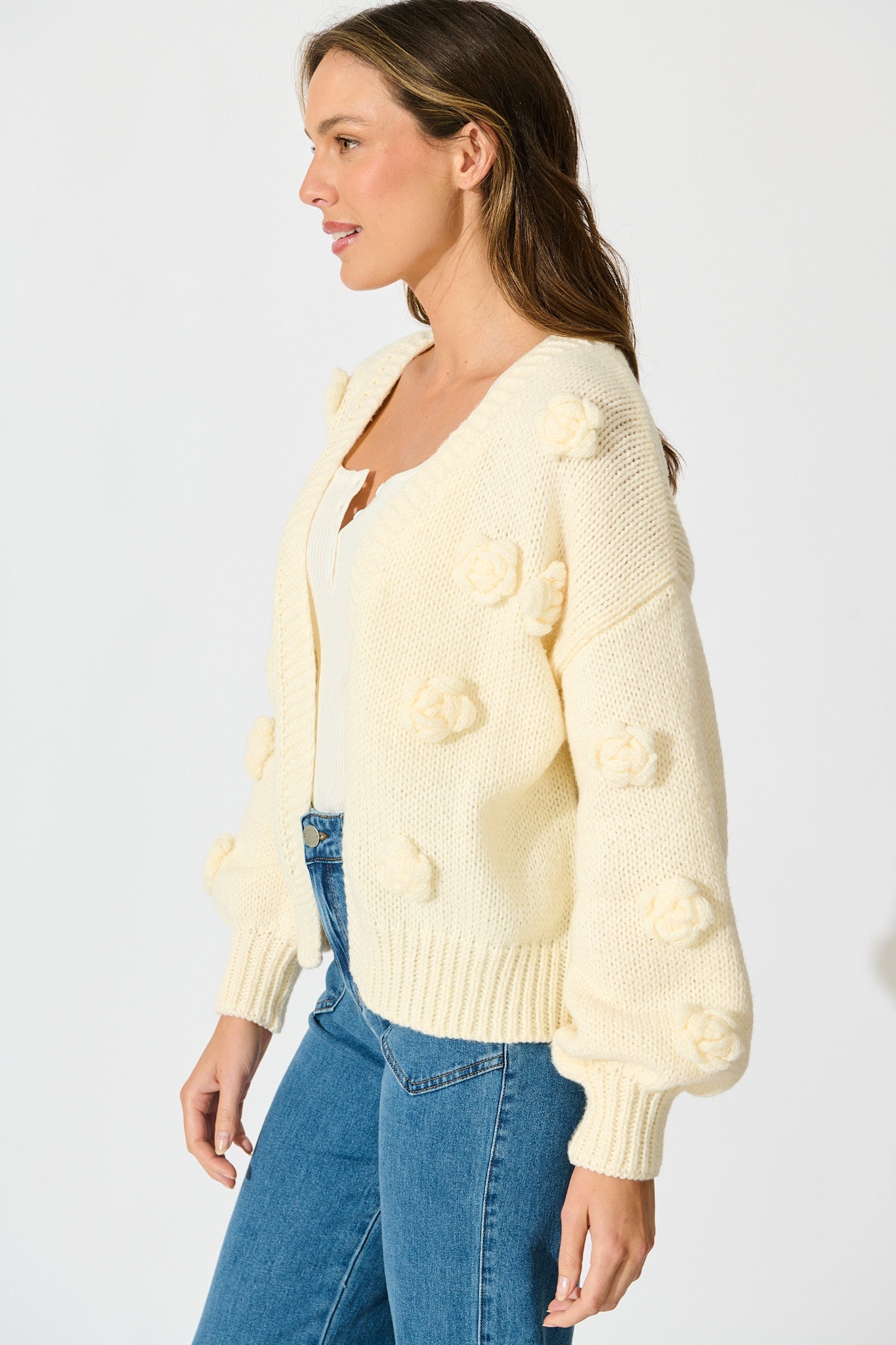 Hana Knit Cardigan in Cream Wool Blend