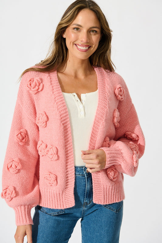 Hana Knit Cardigan in Dusty Pink Wool Blend