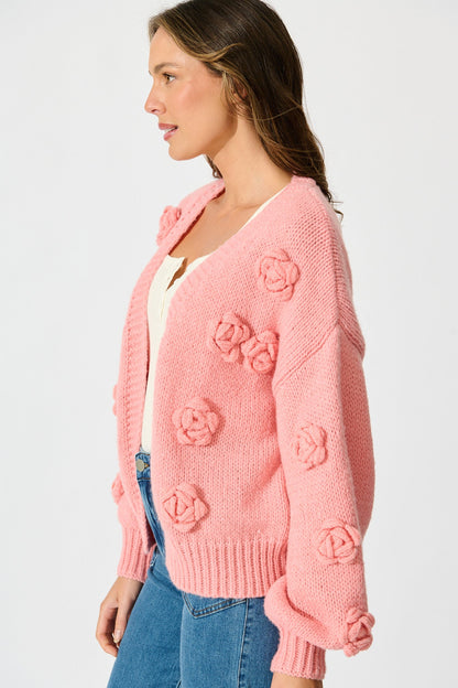 Hana Knit Cardigan in Dusty Pink Wool Blend