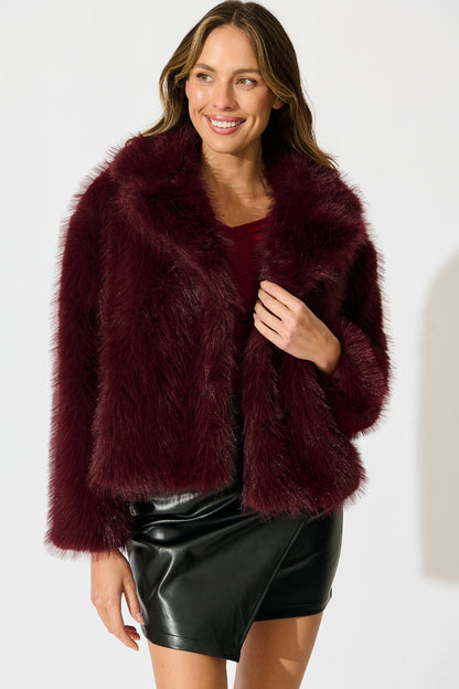 Maison Layer Faux Fur Jacket in Wine