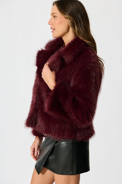 Maison Layer Faux Fur Jacket in Wine