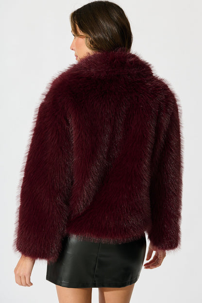 Maison Layer Faux Fur Jacket in Wine