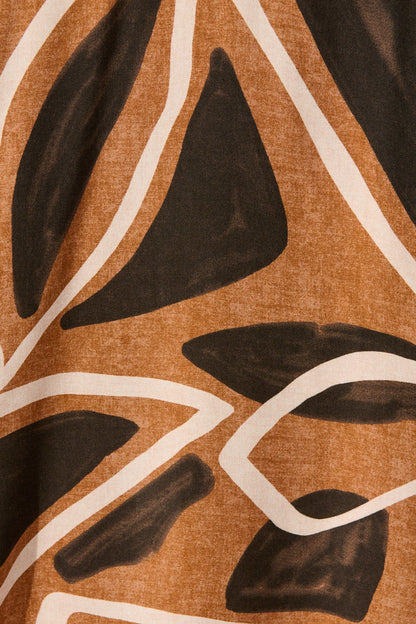 London Midi Smock Dress in Neutral Geometric Print