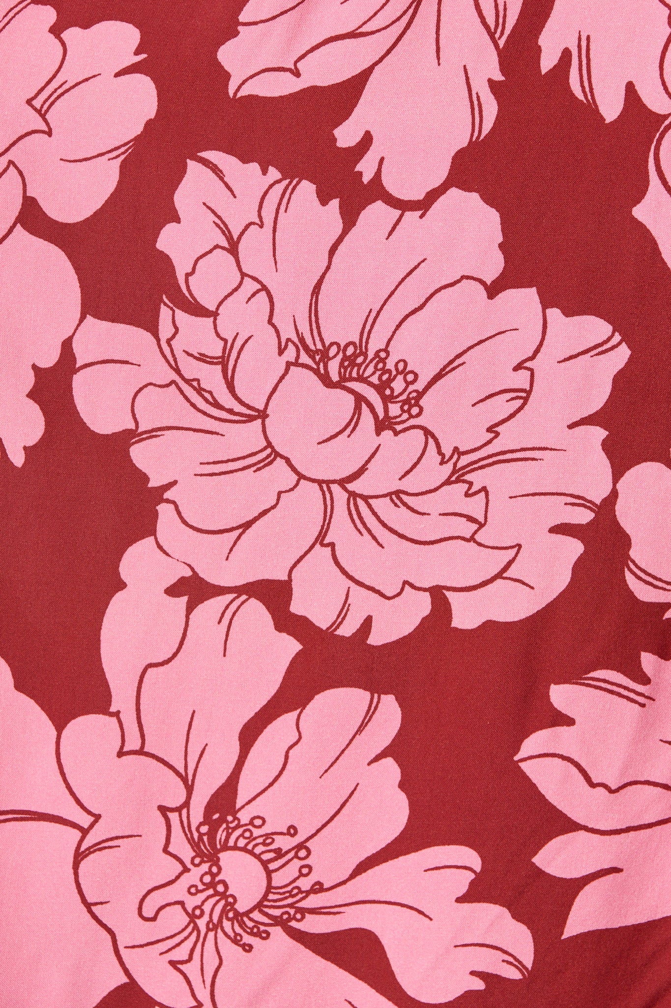 High Tea Midi Shirt Dress in Wine with Pink Floral