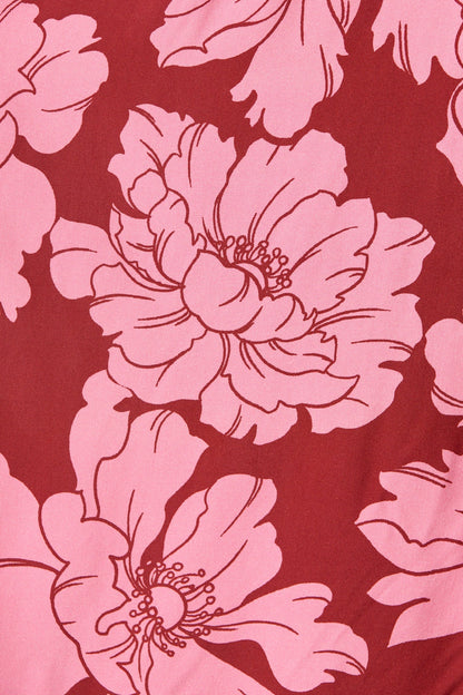 High Tea Midi Shirt Dress in Wine with Pink Floral