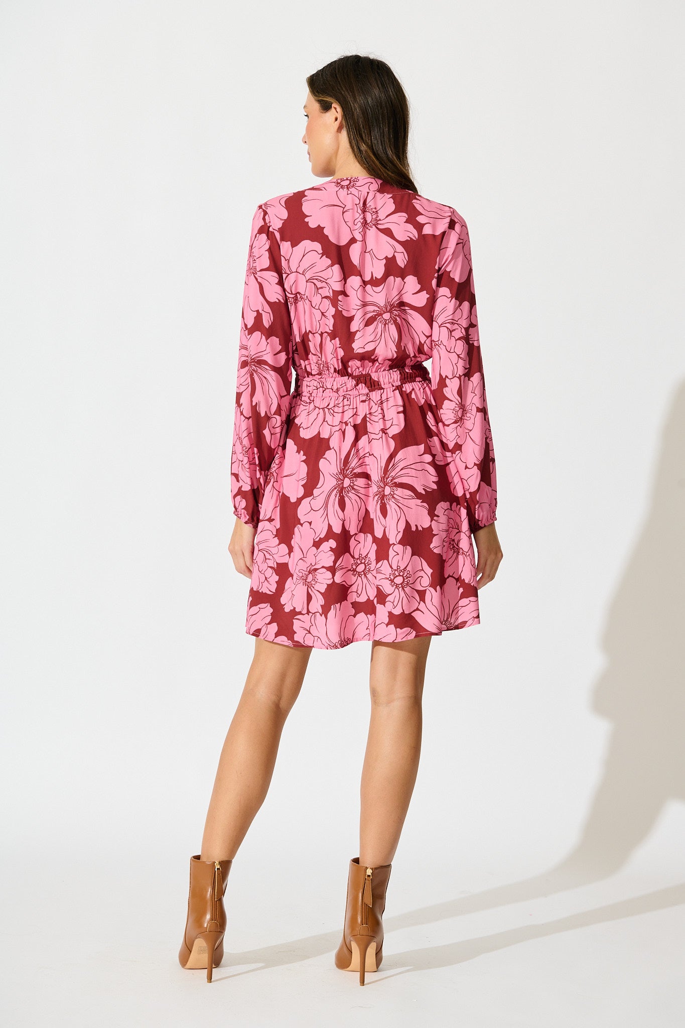 Memoir Dress in Wine with Pink Floral