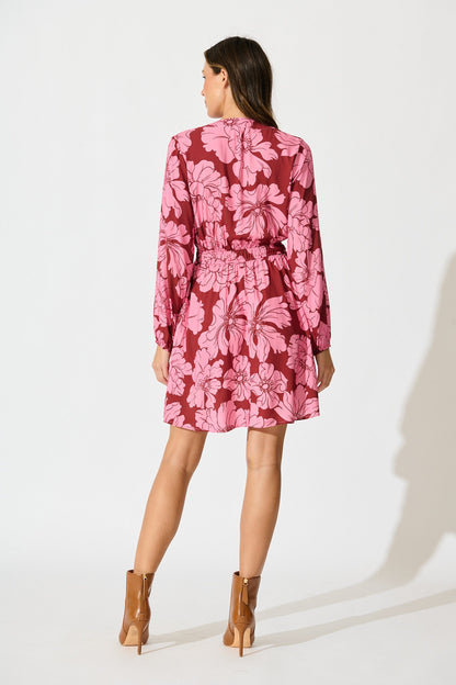 Memoir Dress in Wine with Pink Floral