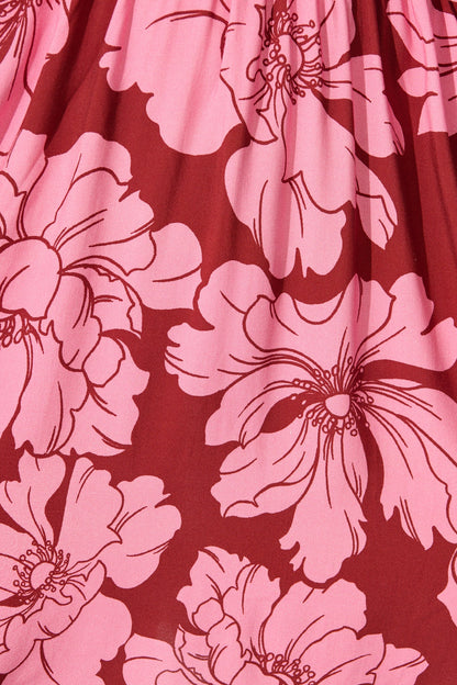 Memoir Dress in Wine with Pink Floral
