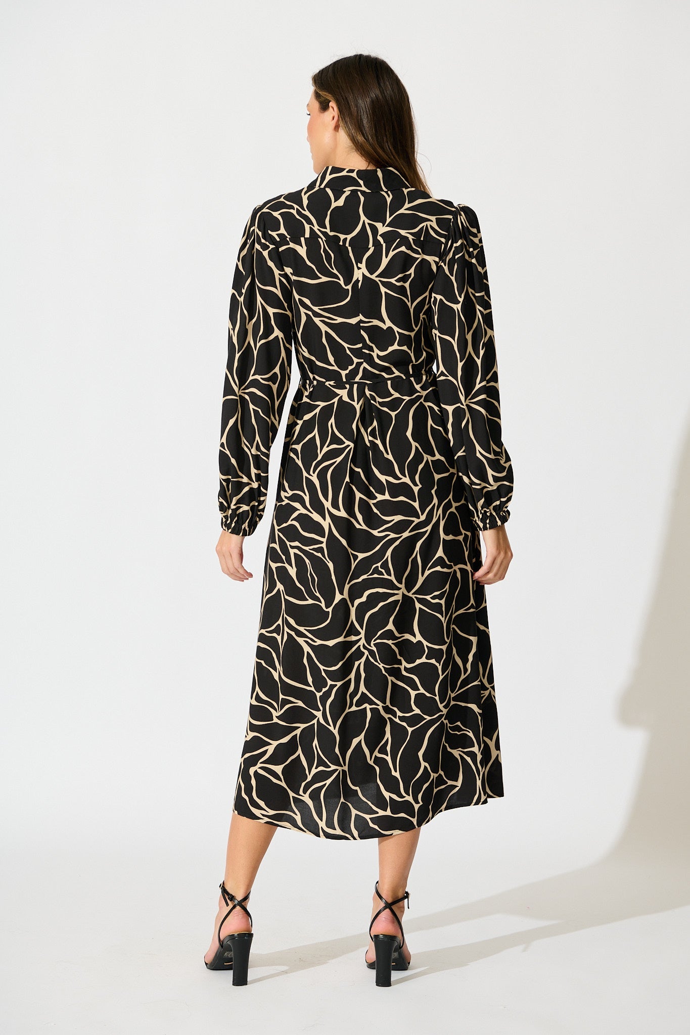 Think About It Maxi Shirt Dress in Black Geometric Print