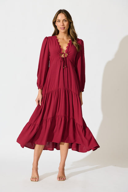 Zena Midi Dress in Wine