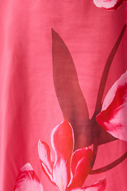 Sarita Maxi Off Shoulder Dress in Multi Pink Floral Satin