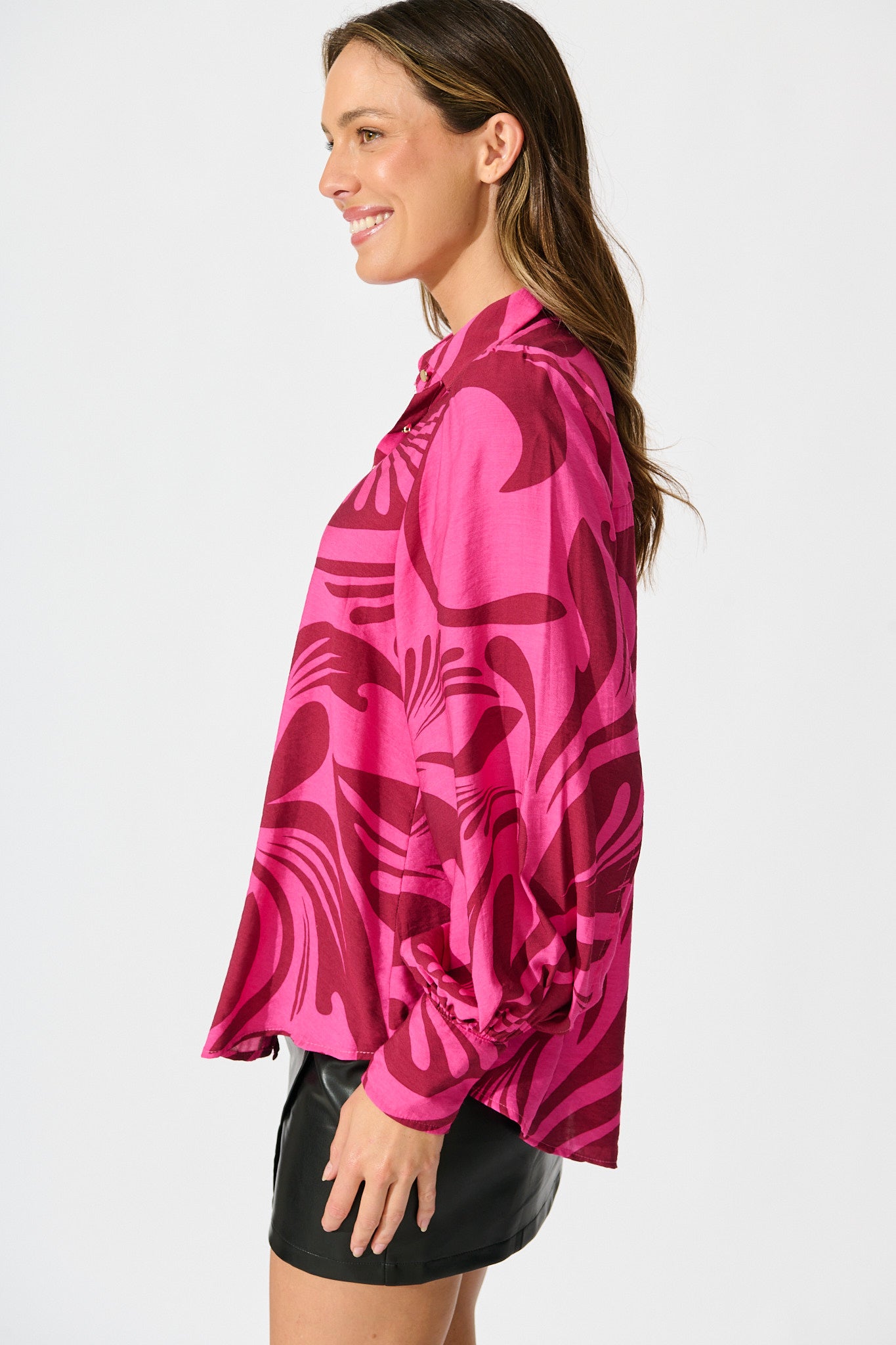 Emmanuella Shirt in Pink with Wine Print