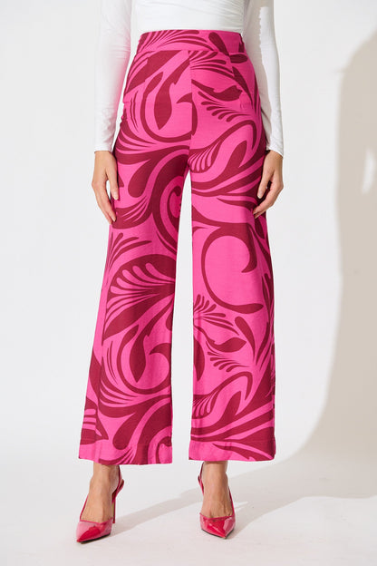 Sherene Pant in Pink with Wine Print