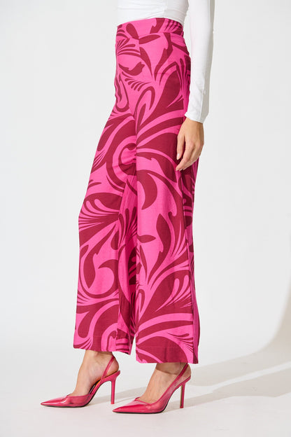 Sherene Pant in Pink with Wine Print