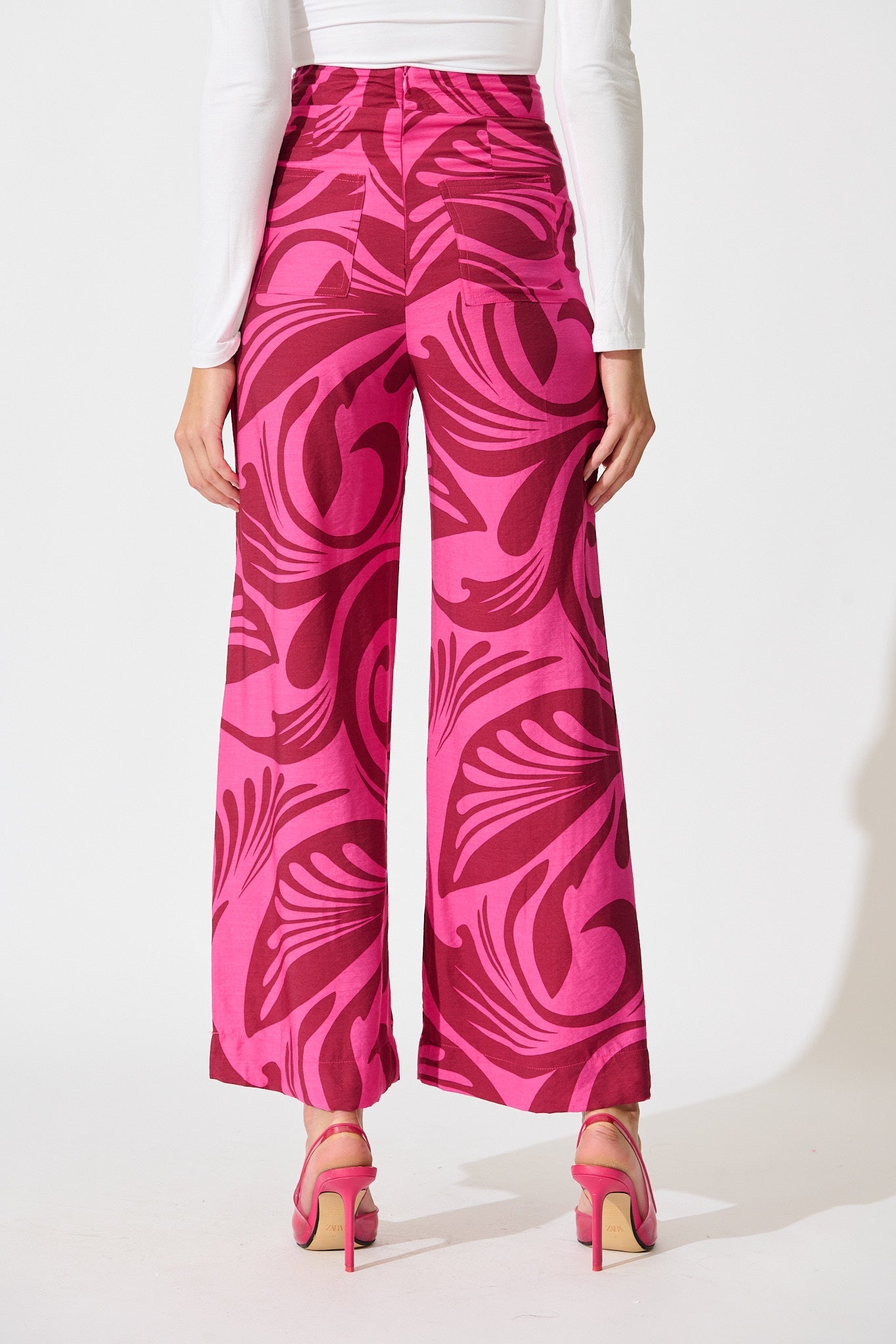 Sherene Pant in Pink with Wine Print